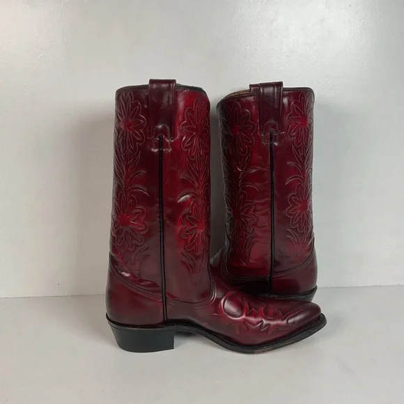 Vintage Texas Cranberry Floral Cowgirl Boots | USA Made | Patent | Women’s 7 M - Picture 12 of 16